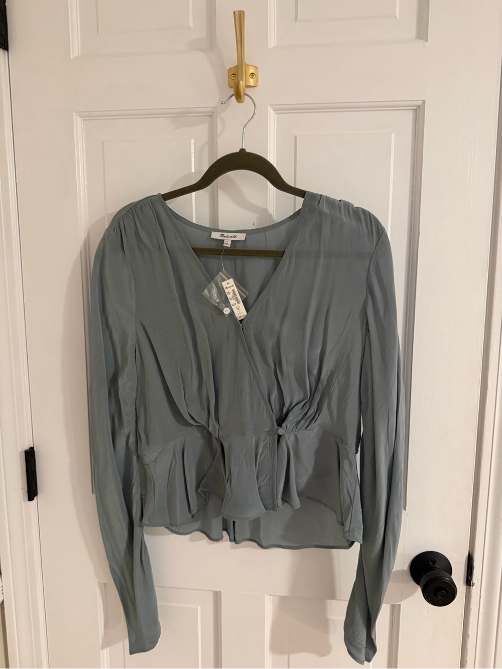 Madewell Sage Green Wrap Blouse - Long Sleeve V-Neck